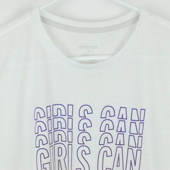 Brooks Running Girls Large White Purple Crewneck Graphic Short Sleeve Tee - Picture 2 of 6
